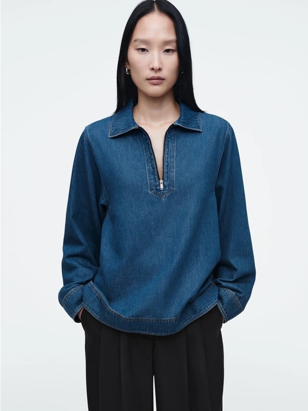 NWT Cos Denim Half Zip Blouse